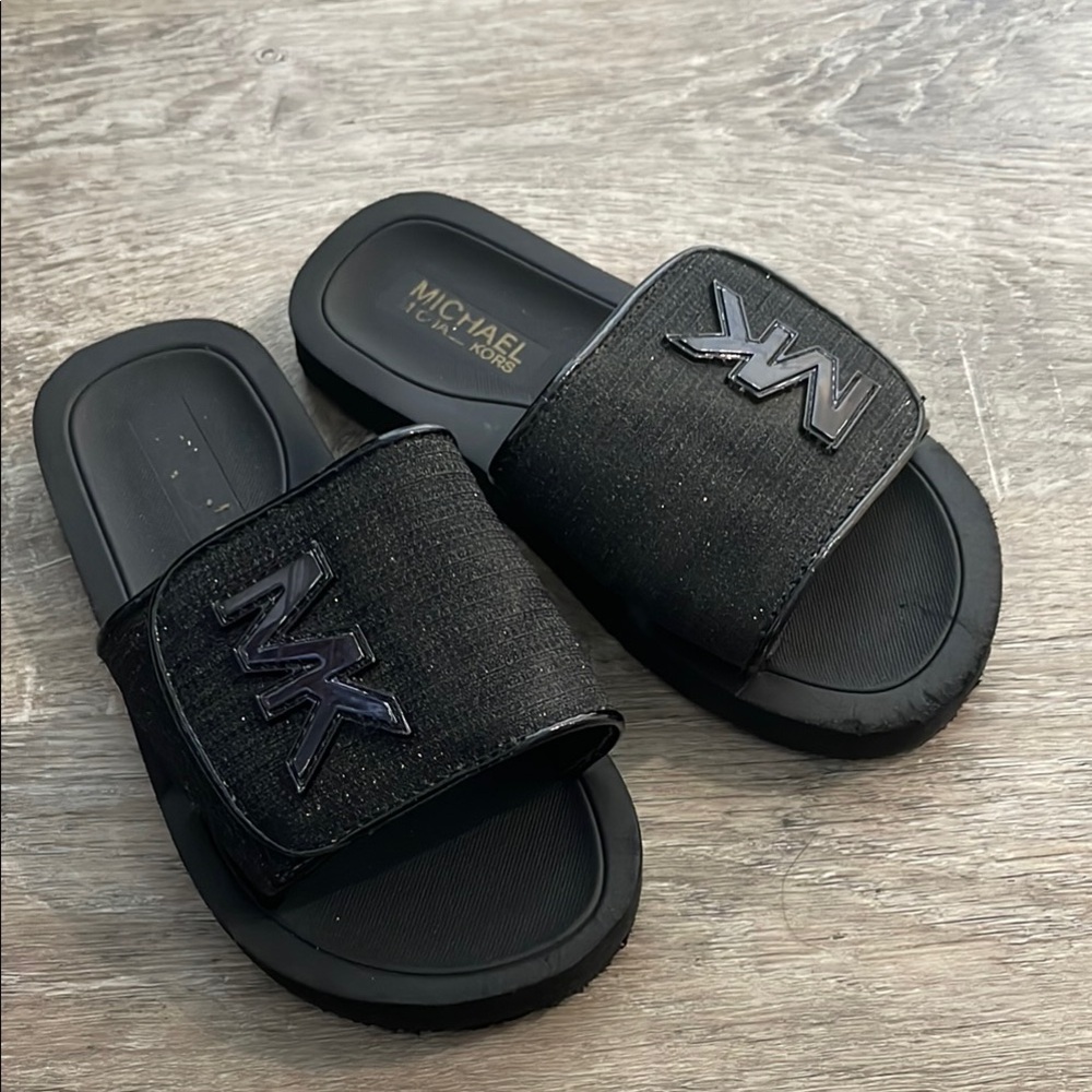 Girls Michael Kors Black Slide Sandals Size 11